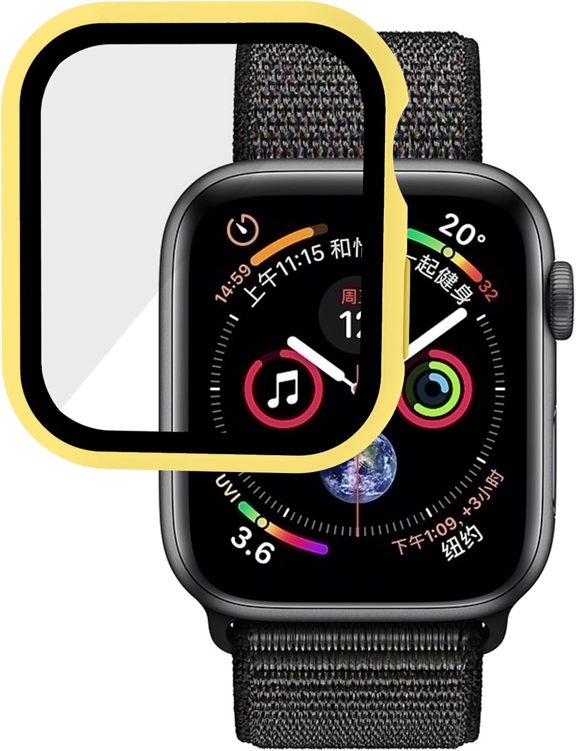 2 in 1 Design Hard PC Case with Tempered Glass Screen Protector for Apple Watch 4/5/6/SE,Ultra-Thin Scratch Resistant Smartwatch Cover for iWatch 44mm Accessories - Yellow