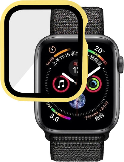 2 in 1 Design Hard PC Case with Tempered Glass Screen Protector for Apple Watch 4/5/6/SE,Ultra-Thin Scratch Resistant Smartwatch Cover for iWatch 44mm Accessories - Yellow