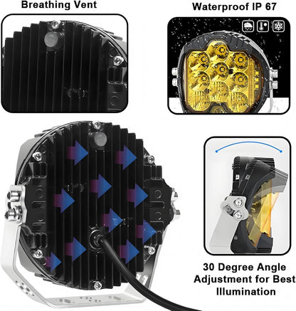 5 Inch 50W Amber Yellow LED Driving Light, LED Work Light Bar Side Shooter Off Road Driving Light Spot Flood Combo Driving Lamp IP67 Waterproof Fog Lights for Jeep Truck ATV SUV Car Boat, Pack of 1