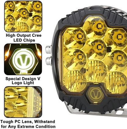 5 Inch 50W Amber Yellow LED Driving Light, LED Work Light Bar Side Shooter Off Road Driving Light Spot Flood Combo Driving Lamp IP67 Waterproof Fog Lights for Jeep Truck ATV SUV Car Boat, Pack of 1