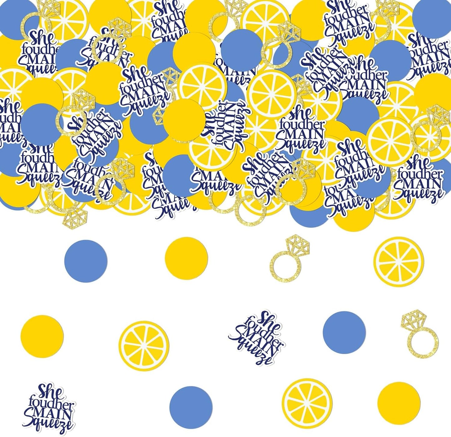 200Pcs She Found Her Main Squeeze Confetti Main Squeeze Bridal Shower Decorations Ring Lemon Table Connfetti for Lemon Theme Bridal Shower Bachelorette Wedding Engagement Decorations Party Supplies
