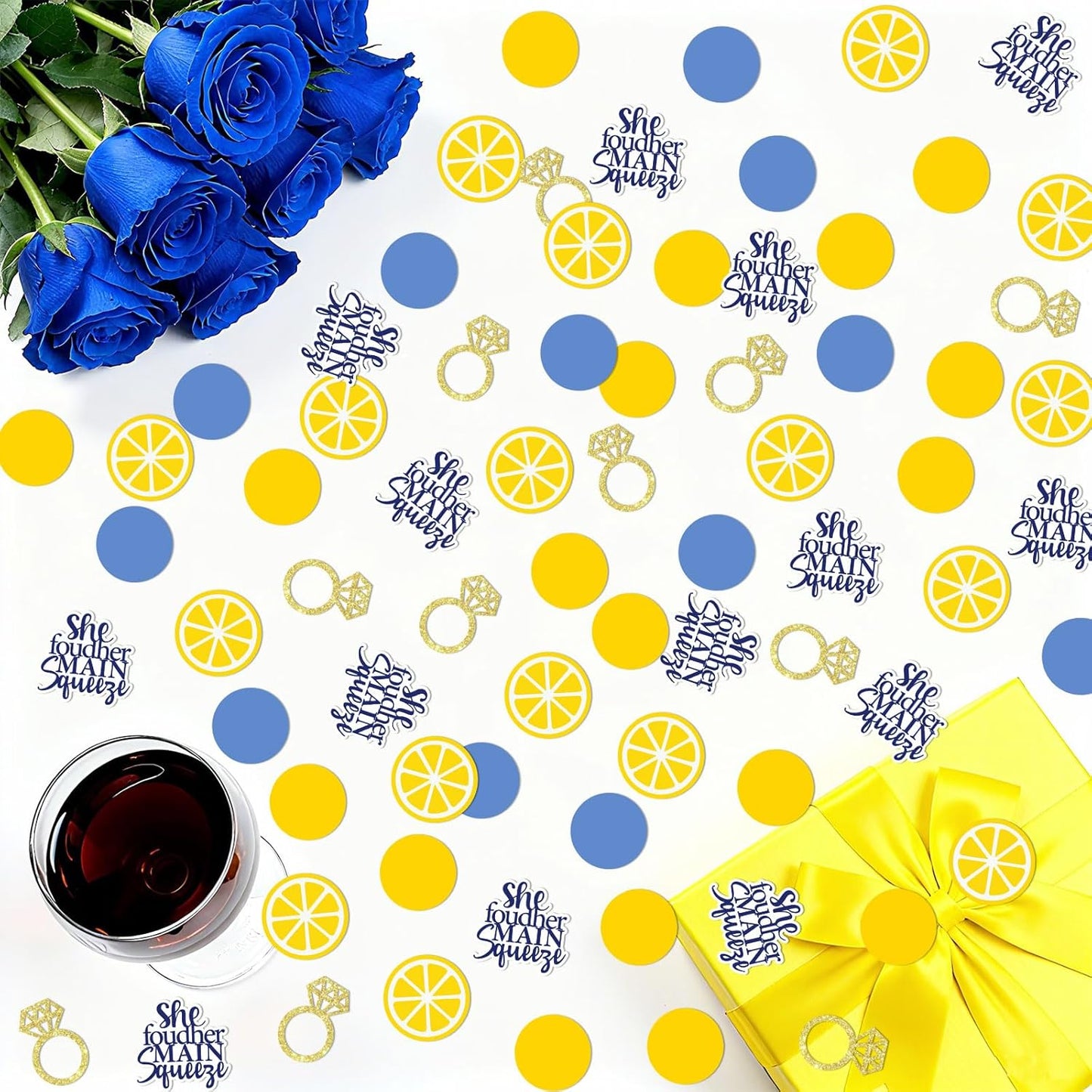 200Pcs She Found Her Main Squeeze Confetti Main Squeeze Bridal Shower Decorations Ring Lemon Table Connfetti for Lemon Theme Bridal Shower Bachelorette Wedding Engagement Decorations Party Supplies