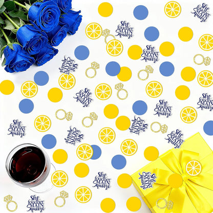 200Pcs She Found Her Main Squeeze Confetti Main Squeeze Bridal Shower Decorations Ring Lemon Table Connfetti for Lemon Theme Bridal Shower Bachelorette Wedding Engagement Decorations Party Supplies