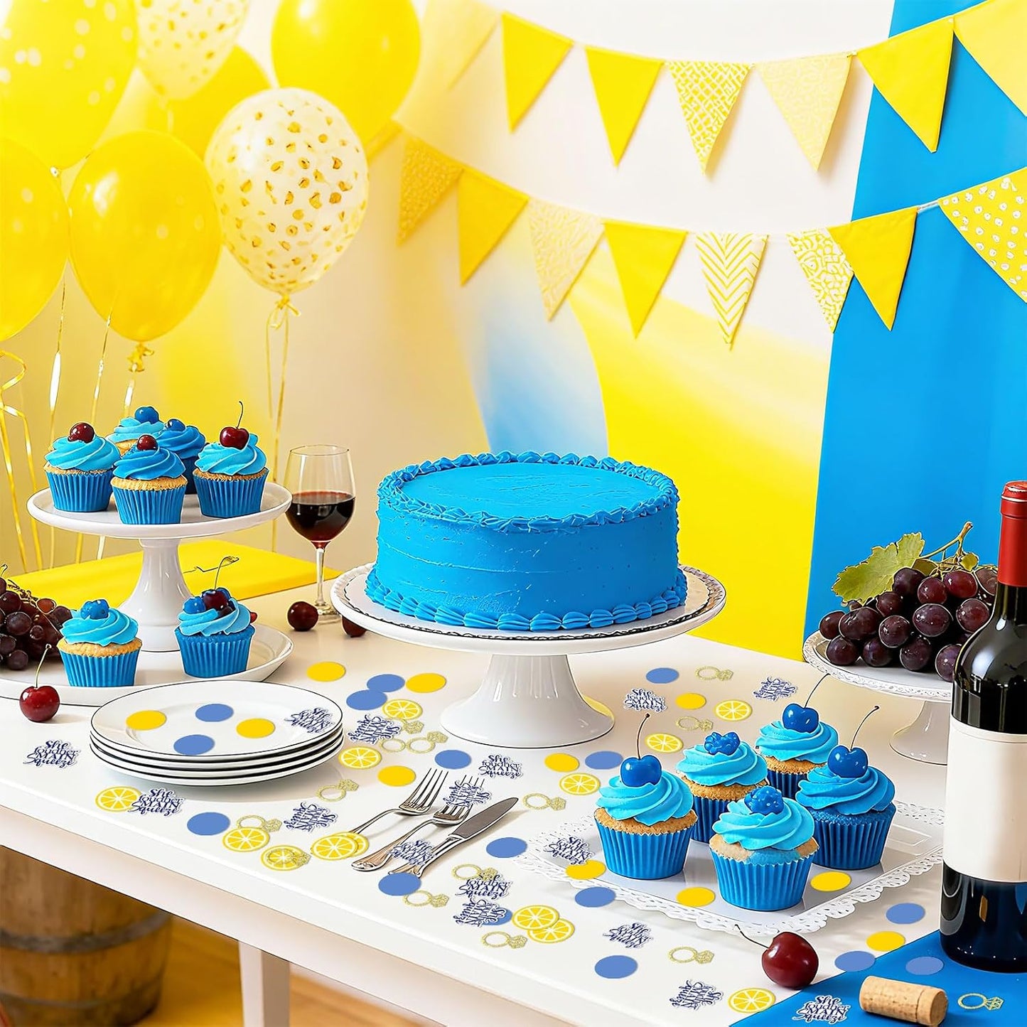200Pcs She Found Her Main Squeeze Confetti Main Squeeze Bridal Shower Decorations Ring Lemon Table Connfetti for Lemon Theme Bridal Shower Bachelorette Wedding Engagement Decorations Party Supplies