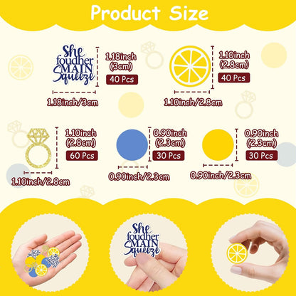 200Pcs She Found Her Main Squeeze Confetti Main Squeeze Bridal Shower Decorations Ring Lemon Table Connfetti for Lemon Theme Bridal Shower Bachelorette Wedding Engagement Decorations Party Supplies