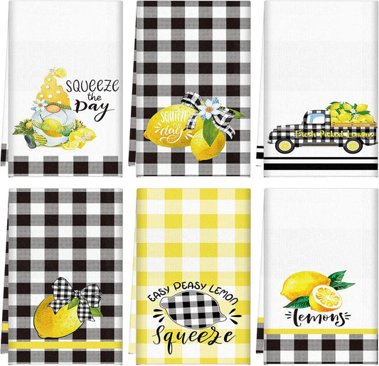 6 Pcs Kitchen Towels Set 18" x 28" Absorbent Soft Bathroom Hand Towels Dish Tea Towel for Home Bathroom Kitchen Accessories(Lemon Style)