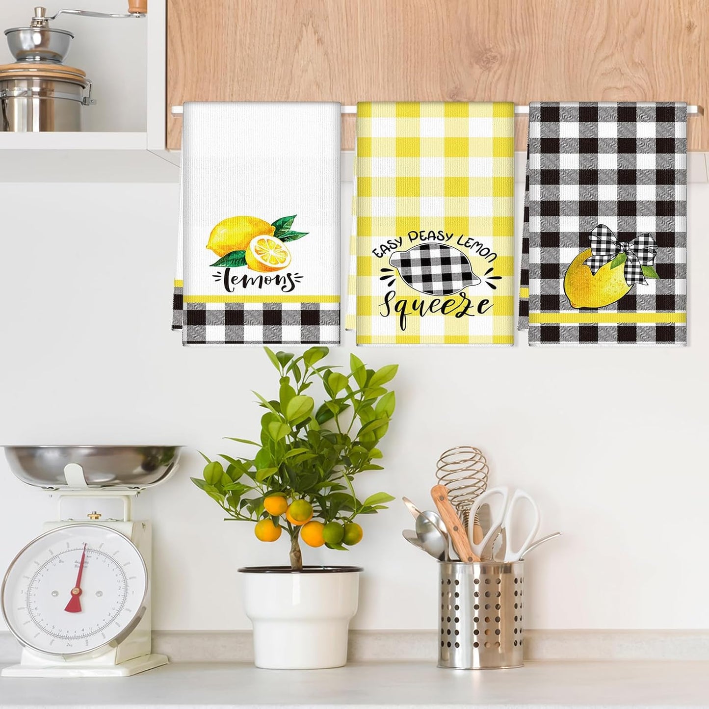 6 Pcs Kitchen Towels Set 18" x 28" Absorbent Soft Bathroom Hand Towels Dish Tea Towel for Home Bathroom Kitchen Accessories(Lemon Style)