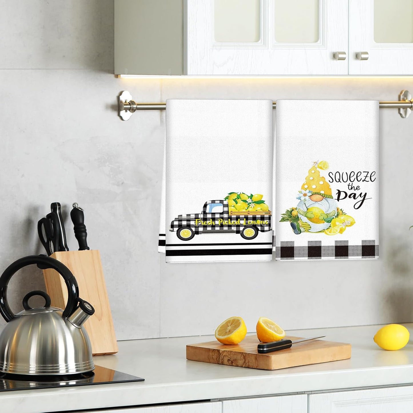 6 Pcs Kitchen Towels Set 18" x 28" Absorbent Soft Bathroom Hand Towels Dish Tea Towel for Home Bathroom Kitchen Accessories(Lemon Style)