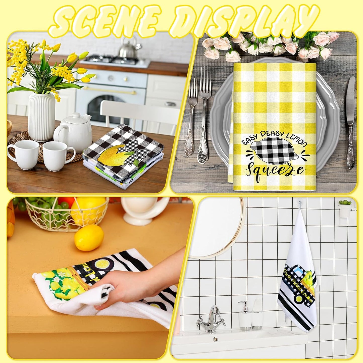 6 Pcs Kitchen Towels Set 18" x 28" Absorbent Soft Bathroom Hand Towels Dish Tea Towel for Home Bathroom Kitchen Accessories(Lemon Style)