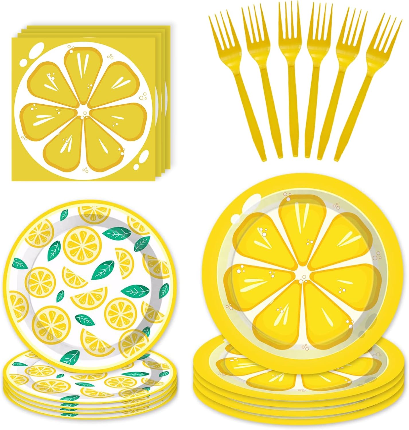96 Pcs Lemon Party Decorations Tableware Set for Adult Teens Kids Baby Shower Includes Plates Napkins Forks Summer Lemon Birthday Theme Party Supplies for 24 Guests