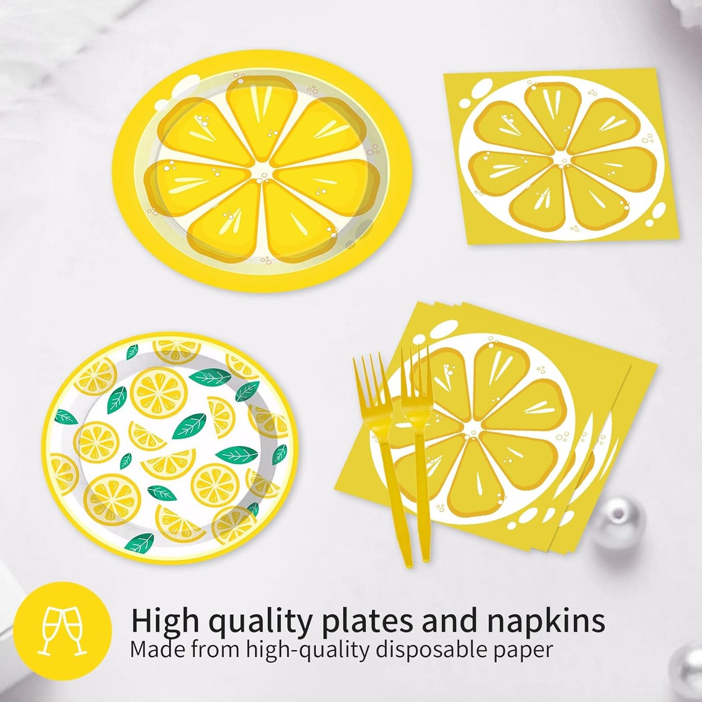 96 Pcs Lemon Party Decorations Tableware Set for Adult Teens Kids Baby Shower Includes Plates Napkins Forks Summer Lemon Birthday Theme Party Supplies for 24 Guests