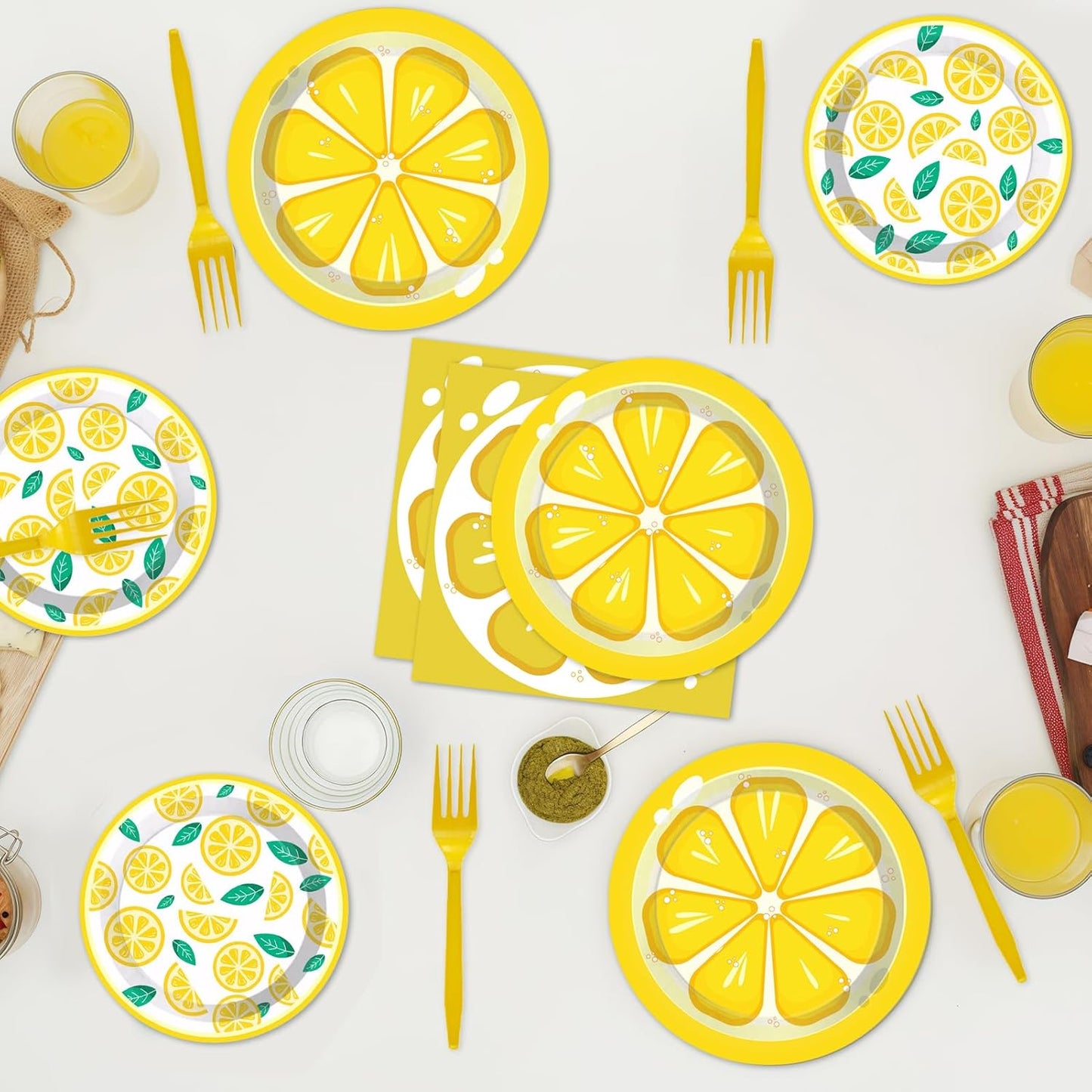 96 Pcs Lemon Party Decorations Tableware Set for Adult Teens Kids Baby Shower Includes Plates Napkins Forks Summer Lemon Birthday Theme Party Supplies for 24 Guests
