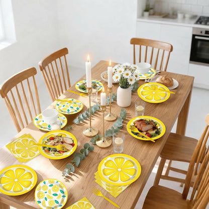 96 Pcs Lemon Party Decorations Tableware Set for Adult Teens Kids Baby Shower Includes Plates Napkins Forks Summer Lemon Birthday Theme Party Supplies for 24 Guests