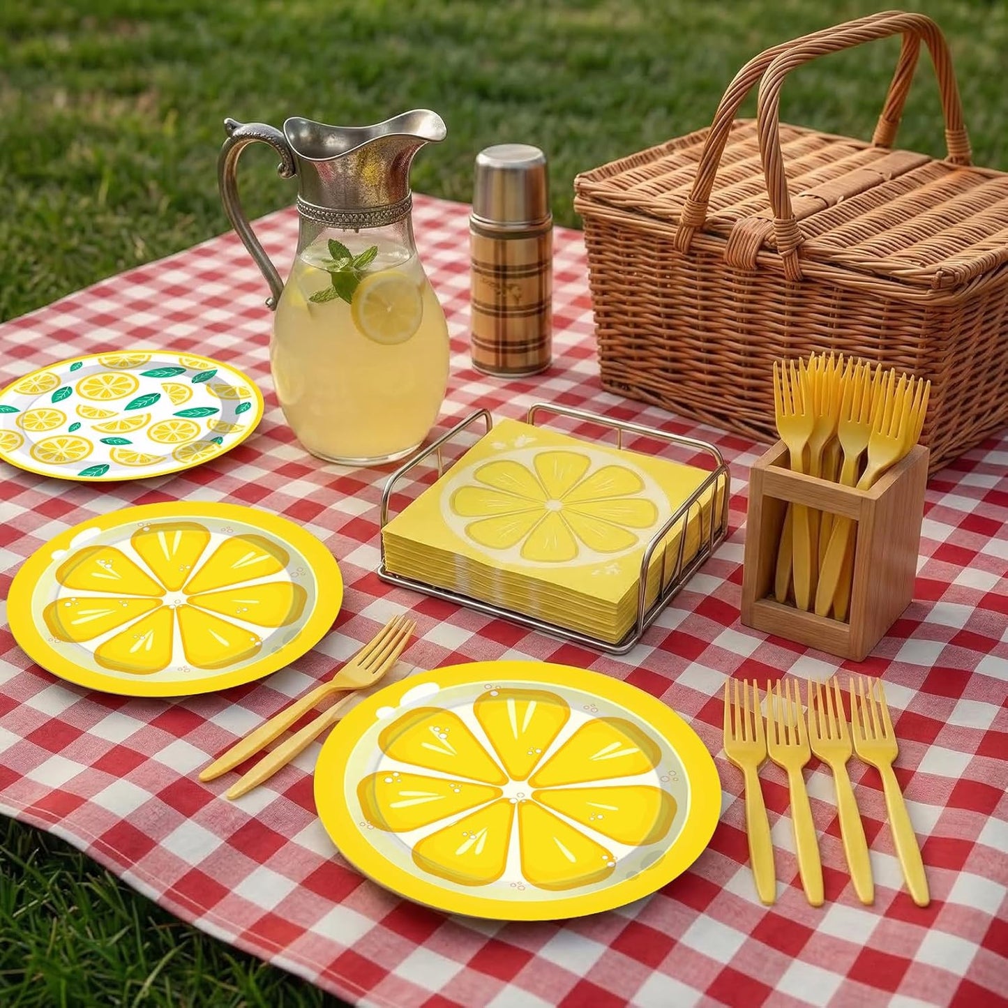 96 Pcs Lemon Party Decorations Tableware Set for Adult Teens Kids Baby Shower Includes Plates Napkins Forks Summer Lemon Birthday Theme Party Supplies for 24 Guests