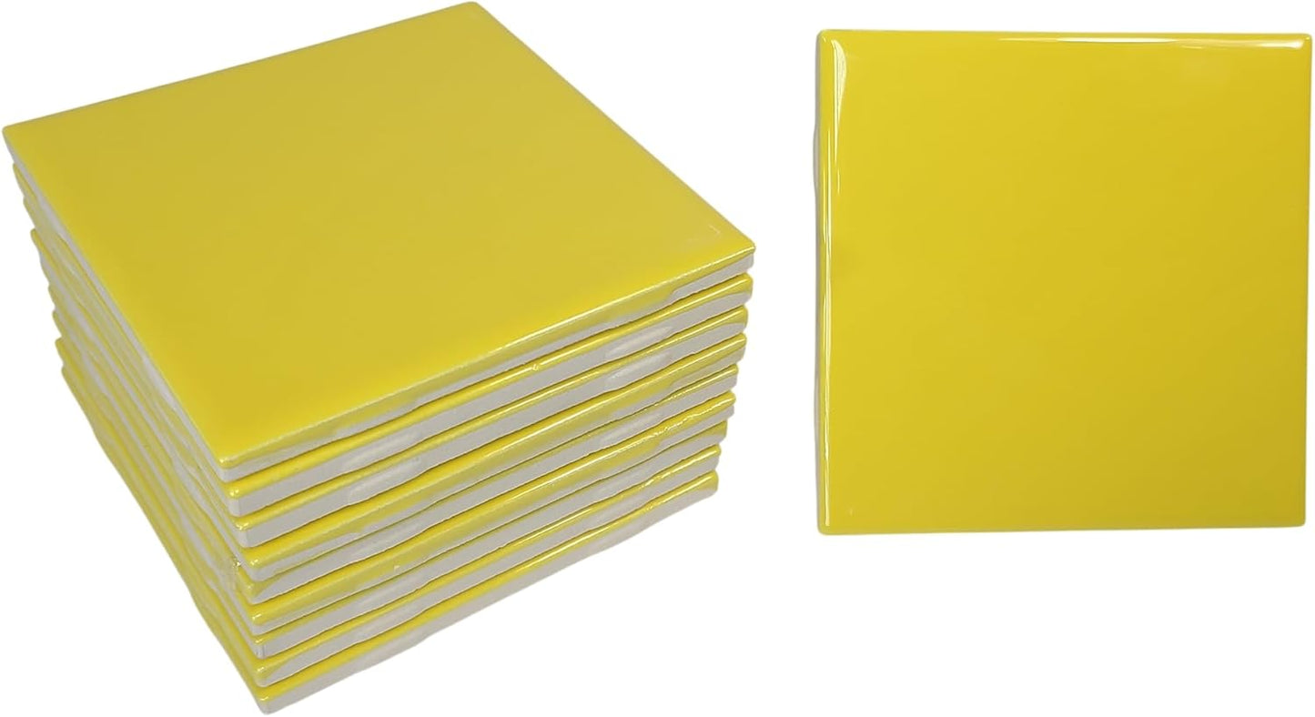 Sunflower Yellow Ceramic Tile 4.25 in Vintage Subway Square Shower Bathroom Kitchen Backsplash Mosaic Arts Crafts 10 Piece Pack