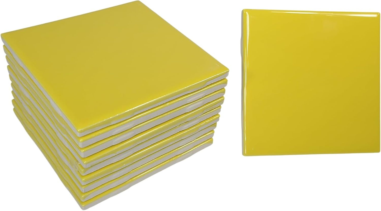 Sunflower Yellow Ceramic Tile 4.25 in Vintage Subway Square Shower Bathroom Kitchen Backsplash Mosaic Arts Crafts 10 Piece Pack