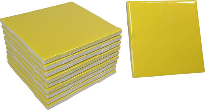 Sunflower Yellow Ceramic Tile 4.25 in Vintage Subway Square Shower Bathroom Kitchen Backsplash Mosaic Arts Crafts 10 Piece Pack