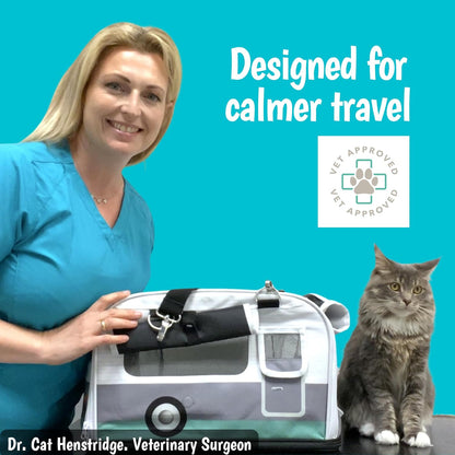 Soft-Sided Airline Approved Cat Carrier with Expandable Hideaway | Escape-Proof SBS Self-Locking Zippers | 22 lb Capacity | Vet Approved | Top & Side Entry | 17×11×11 in