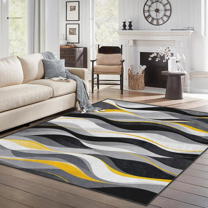 Area Rug 5'x7' Abstract Modern Yellow Washable | Living Room Rug Geometric Retro Non-Slip Soft Low Pile Carpet