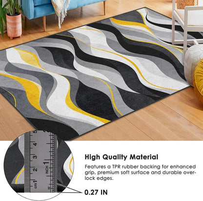 Area Rug 5'x7' Abstract Modern Yellow Washable | Living Room Rug Geometric Retro Non-Slip Soft Low Pile Carpet