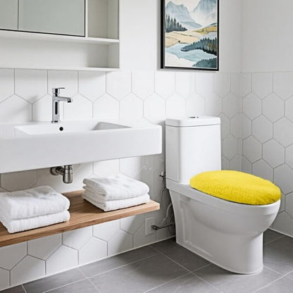 Soft Fluffy Toilet Lid Cover Yellow 17.7" x 19.7" | Adjustable Non Slip Backing, Washable Absorbent Toilet Seat Cover for Most Bathroom Elongated and Oblong Lid