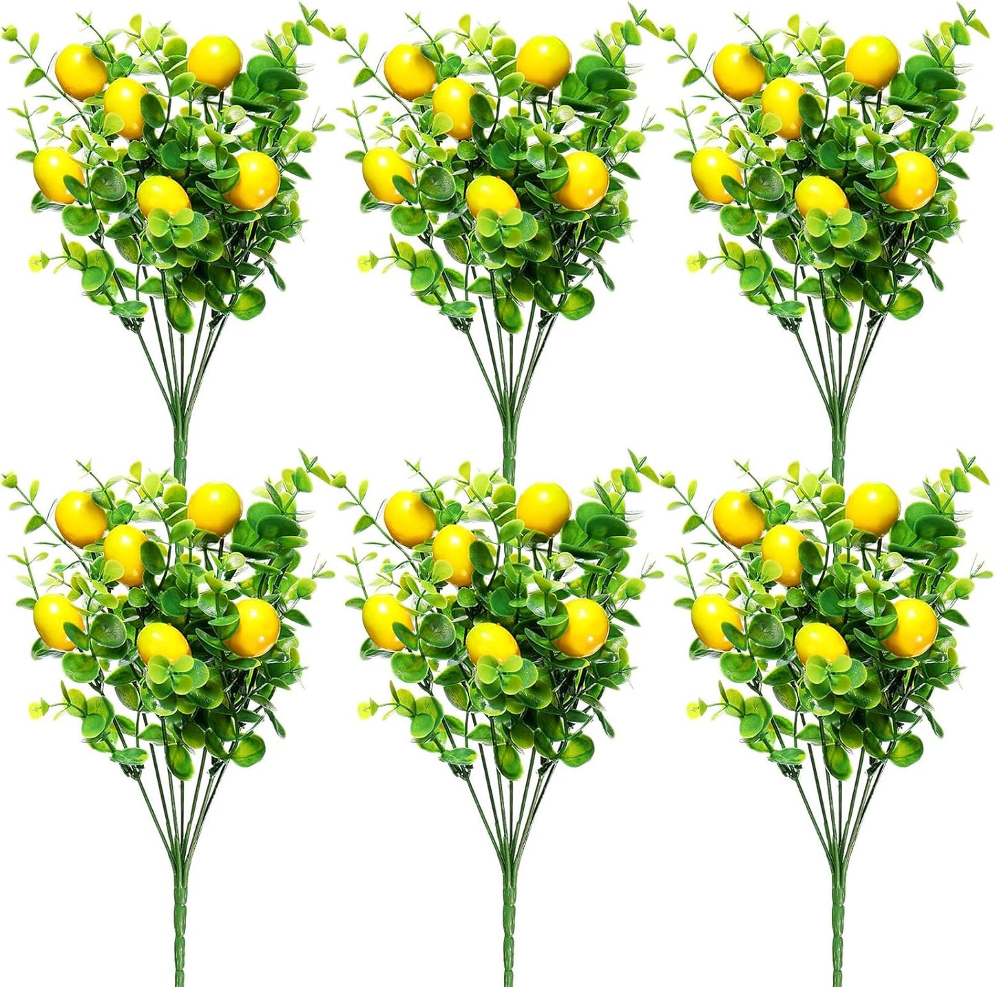 6 Pack Lemon for Decoration Fake Lemon Branches Artificial Vivid Yellow Faux Lemons Tables Centerpiece for Kitchen Stem Fruits for Home Spring Summer Decor