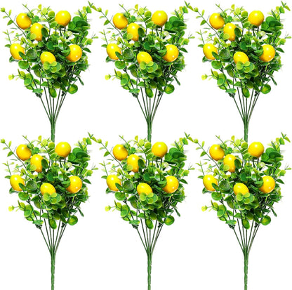 6 Pack Lemon for Decoration Fake Lemon Branches Artificial Vivid Yellow Faux Lemons Tables Centerpiece for Kitchen Stem Fruits for Home Spring Summer Decor