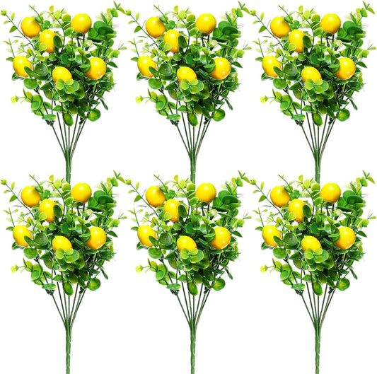 6 Pack Lemon for Decoration Fake Lemon Branches Artificial Vivid Yellow Faux Lemons Tables Centerpiece for Kitchen Stem Fruits for Home Spring Summer Decor