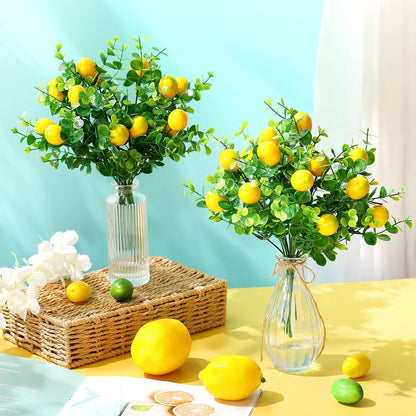 6 Pack Lemon for Decoration Fake Lemon Branches Artificial Vivid Yellow Faux Lemons Tables Centerpiece for Kitchen Stem Fruits for Home Spring Summer Decor