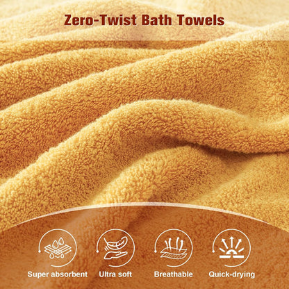 Bath Towel Set 6 Piece, 100% Turkish Zero Twist Cotton 650GSM, Ultra Soft Highly Absorbent Hotel Quality Towels for Bathroom, Mustard Gold
