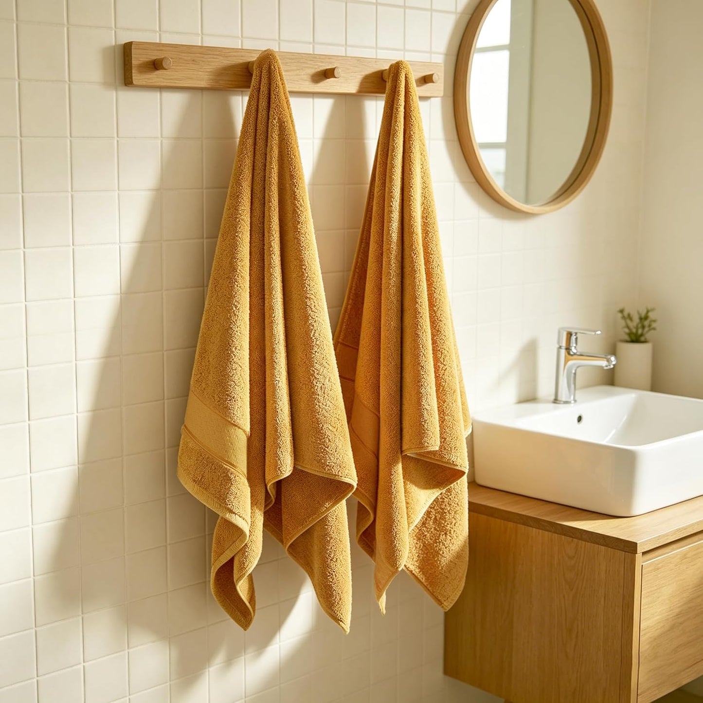 Bath Towel Set 6 Piece, 100% Turkish Zero Twist Cotton 650GSM, Ultra Soft Highly Absorbent Hotel Quality Towels for Bathroom, Mustard Gold