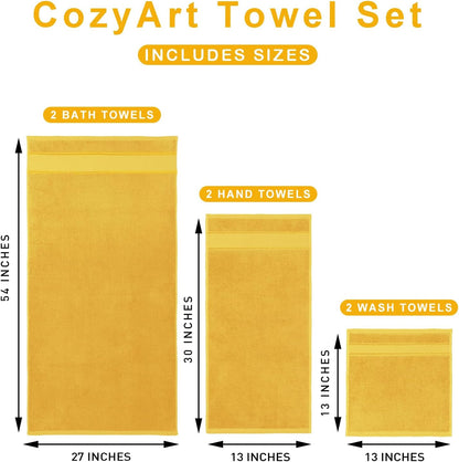 Bath Towel Set 6 Piece, 100% Turkish Zero Twist Cotton 650GSM, Ultra Soft Highly Absorbent Hotel Quality Towels for Bathroom, Mustard Gold