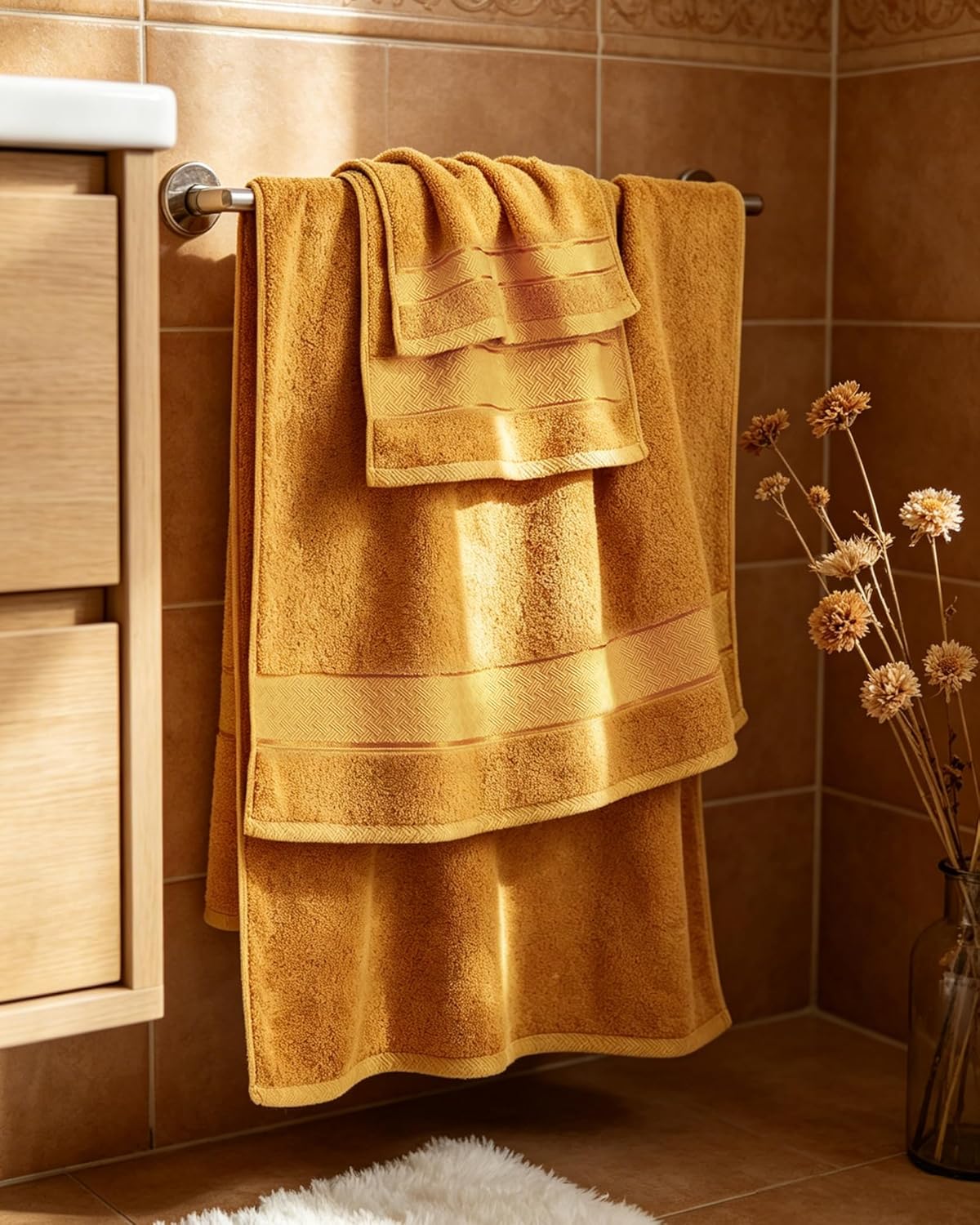 Bath Towel Set 6 Piece, 100% Turkish Zero Twist Cotton 650GSM, Ultra Soft Highly Absorbent Hotel Quality Towels for Bathroom, Mustard Gold