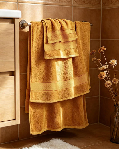 Bath Towel Set 6 Piece, 100% Turkish Zero Twist Cotton 650GSM, Ultra Soft Highly Absorbent Hotel Quality Towels for Bathroom, Mustard Gold