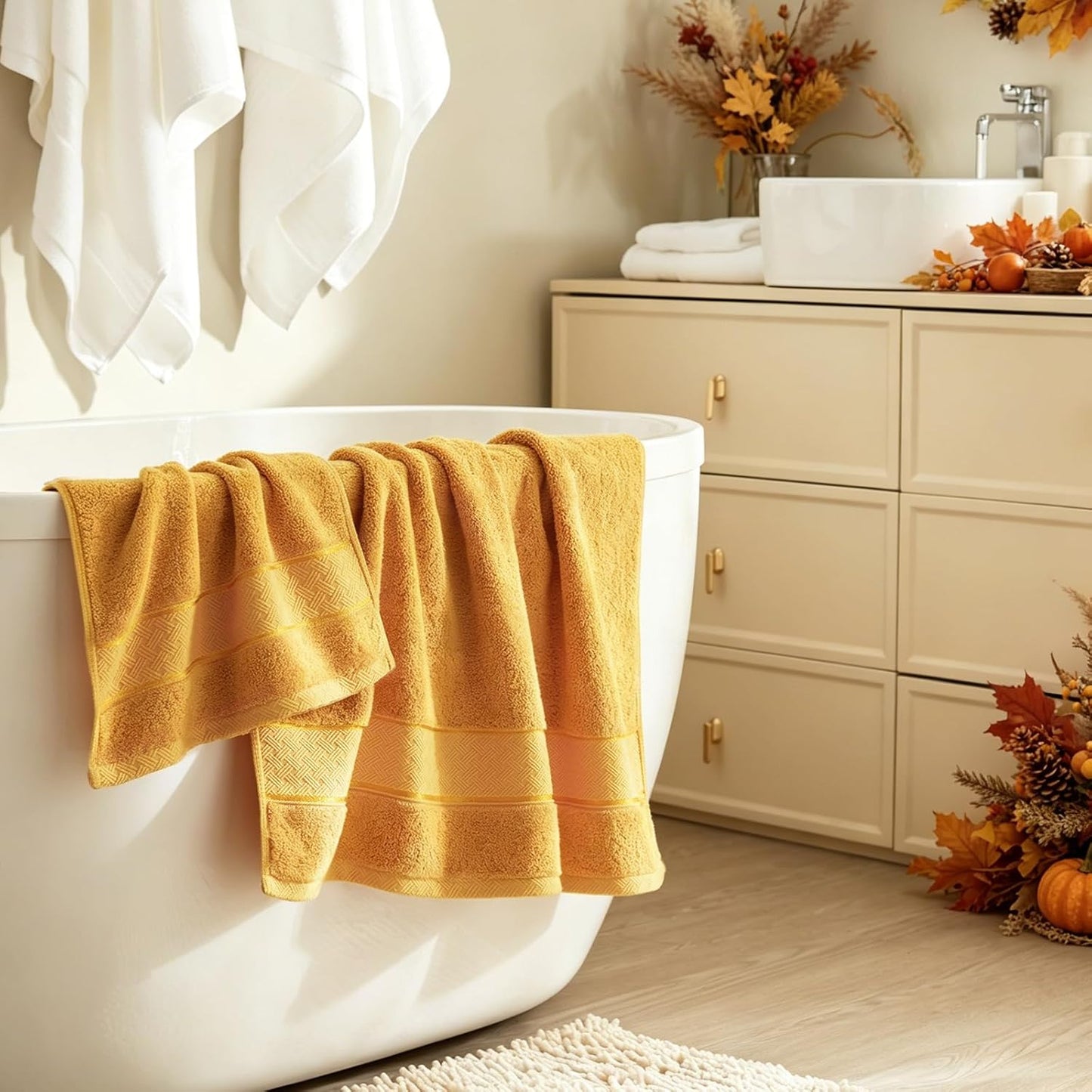 Bath Towel Set 6 Piece, 100% Turkish Zero Twist Cotton 650GSM, Ultra Soft Highly Absorbent Hotel Quality Towels for Bathroom, Mustard Gold