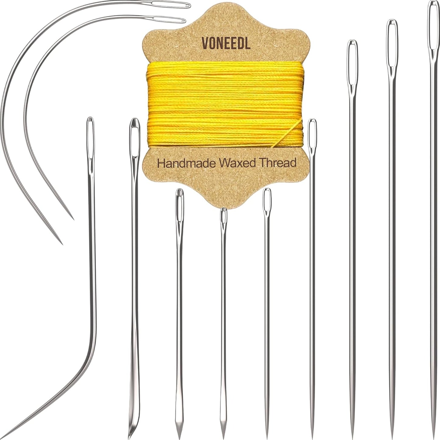 Upholstery Repair Kit: Waxed Sewing Thread (Yellow Color) & Heavy Duty Needles (11 PCS) for Leather, Canvas & Quilting Thread
