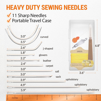 Upholstery Repair Kit: Waxed Sewing Thread (Yellow Color) & Heavy Duty Needles (11 PCS) for Leather, Canvas & Quilting Thread