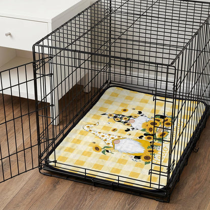 Sunflower Cute Gnomes Cat Litter Mat 24x18, Hello Summer Yellow Buffalo Kitty Litter Box mat for Cat Machine Washable Easy Clean Soft Non-Slip Pet Food Mats for Floor Rug