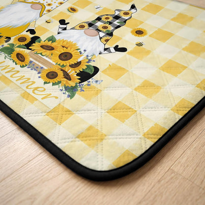 Sunflower Cute Gnomes Cat Litter Mat 24x18, Hello Summer Yellow Buffalo Kitty Litter Box mat for Cat Machine Washable Easy Clean Soft Non-Slip Pet Food Mats for Floor Rug
