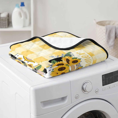 Sunflower Cute Gnomes Cat Litter Mat 24x18, Hello Summer Yellow Buffalo Kitty Litter Box mat for Cat Machine Washable Easy Clean Soft Non-Slip Pet Food Mats for Floor Rug