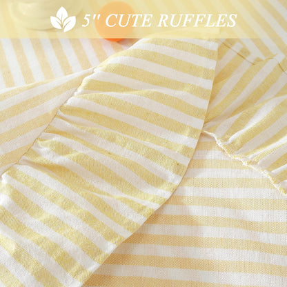 Striped Ruffled Tablecloth Square Fall Cotton Blend Stripe Table Cloth with Tassel, Farmhouse Washable Wrinkle Free Table Cover for Thanksgiving Outdoor Picnic Party Kitchen, Yellow, 55''x55''