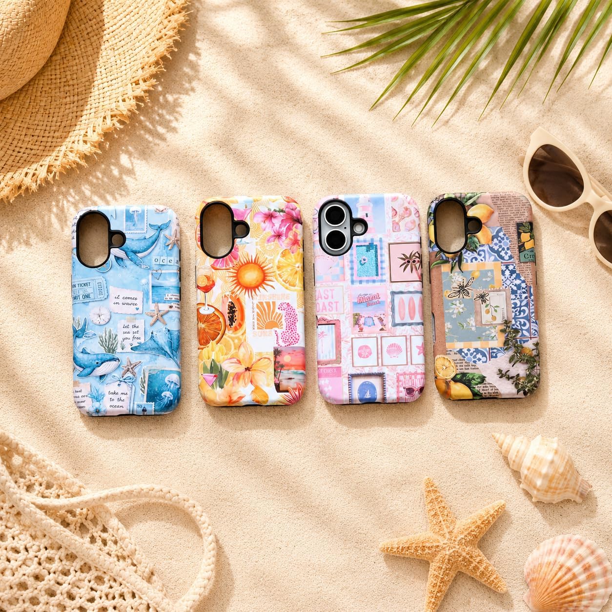 for iPhone 17 Case, Magnetic Matte Blue Lemon Cover | Frosted matte dual-layer case with Mediterranean lemon print, blue tile and botanical accents; works with MagSafe accessories