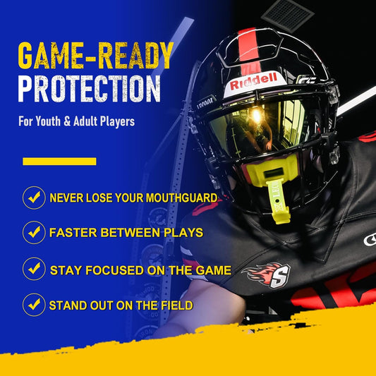 Football Mouth Guard with Strap for Youth & Adults.(Yellow) | No-Boil Instant Fit | High-Impact Protection | Lightweight Cushioning | Secure Strap | For Youth & Adult Football