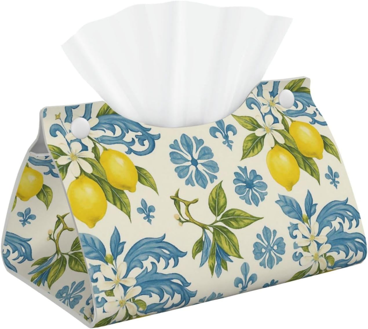 Lemon and Blue Ceramic Tissue Box Cover Rectangular Leather | Waterproof Durable lightweight Decorate Room
