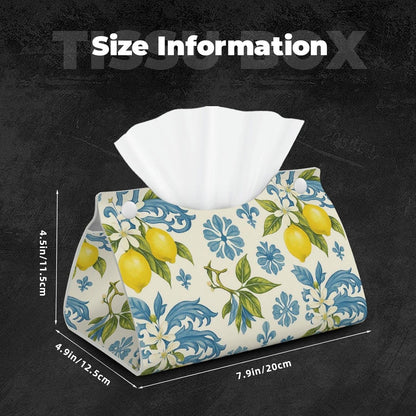 Lemon and Blue Ceramic Tissue Box Cover Rectangular Leather | Waterproof Durable lightweight Decorate Room