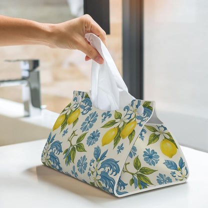 Lemon and Blue Ceramic Tissue Box Cover Rectangular Leather | Waterproof Durable lightweight Decorate Room