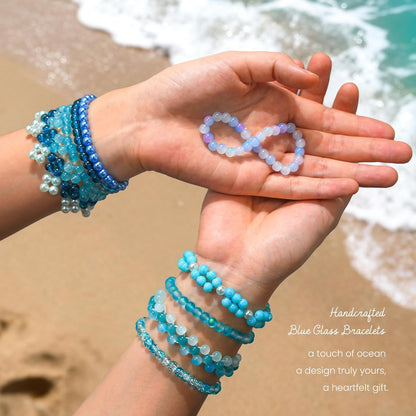 1200PCS 6mm Blue Glass Beads for Bracelets, 24 Colors Crystal Beads Bracelets Making Kit and Jewelry Making, Round Blue Ocean Sea Beads for Friendship Bracelets Earring Necklace DIY Crafts