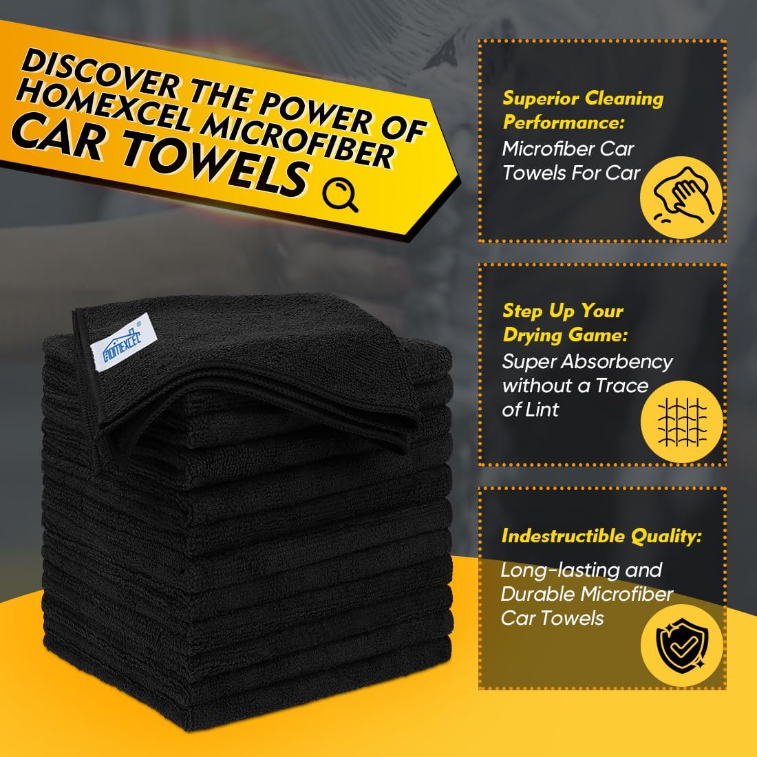 Yellow Microfiber Cleaning Cloths 12 Pack, 12.5 x 12.5 inch Microfiber Towel for Cars, Ultra Absorbent Car Washing Cloth, Lint Free Streak Free Cleaning Rags for Car, Kitchen, and Window