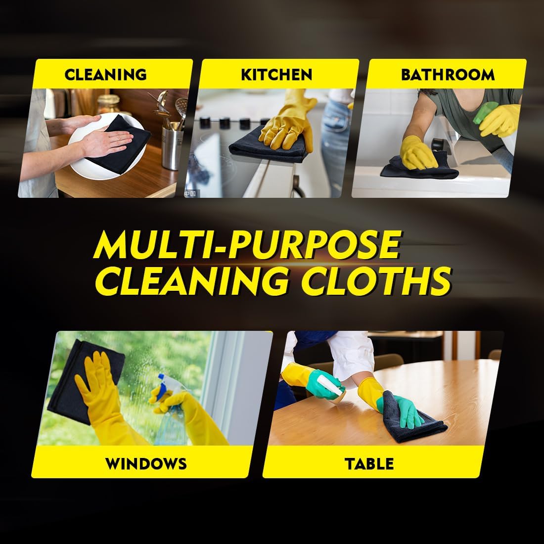 Yellow Microfiber Cleaning Cloths 12 Pack, 12.5 x 12.5 inch Microfiber Towel for Cars, Ultra Absorbent Car Washing Cloth, Lint Free Streak Free Cleaning Rags for Car, Kitchen, and Window