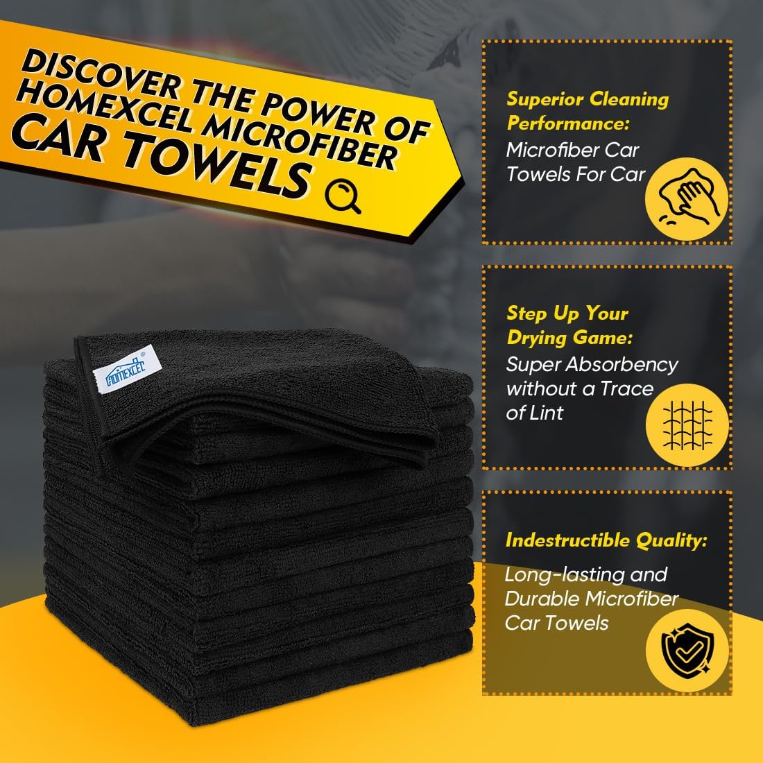 Yellow Microfiber Cleaning Cloths 12 Pack, 12.5 x 12.5 inch Microfiber Towel for Cars, Ultra Absorbent Car Washing Cloth, Lint Free Streak Free Cleaning Rags for Car, Kitchen, and Window